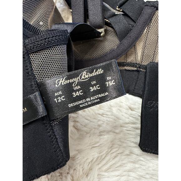 Honey Birdette LINDA C🖤 Black Stripe 2 Piece Set 34C & XS Thong - Picture 6 of 10